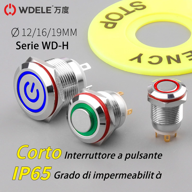 Interruttore a pulsante illuminato in metallo con reset serie H