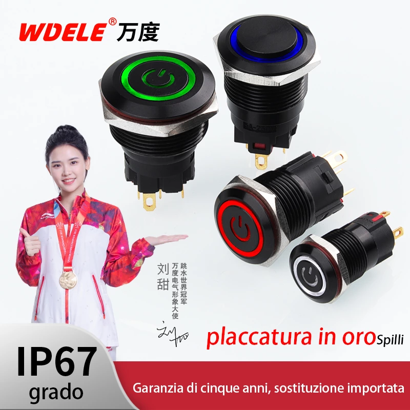 Interruttori a pulsante in metallo nero ossidato serie WD-A