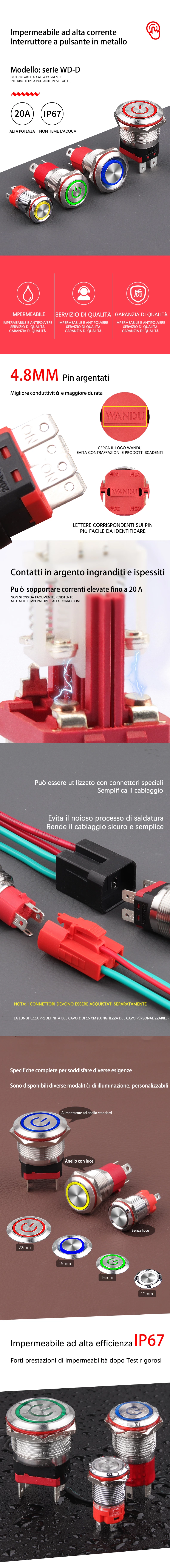 Pulsante metallico ad alta corrente serie WD-D