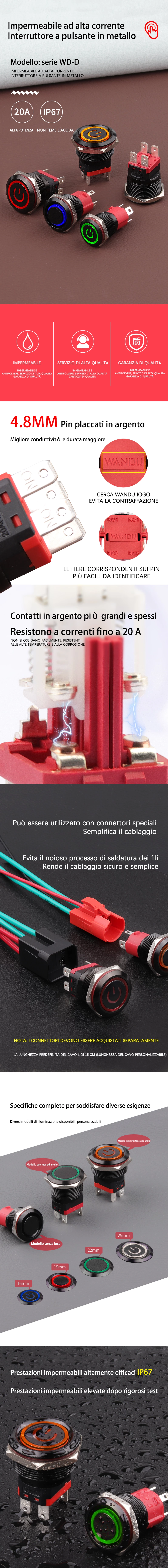 Pulsante in metallo ad alta corrente in ossido nero serie WD-D