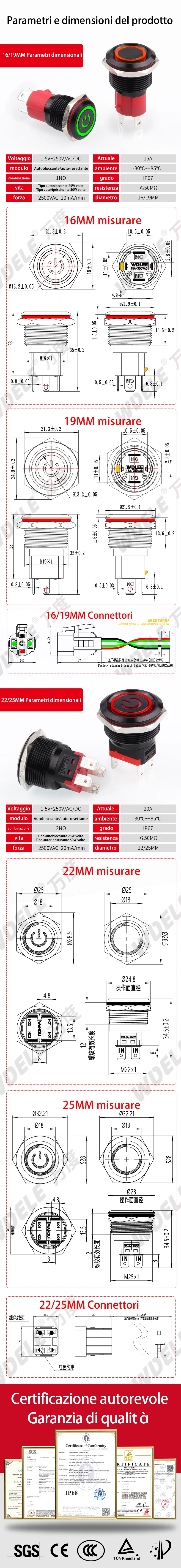 Pulsante in metallo ad alta corrente in ossido nero serie WD-D