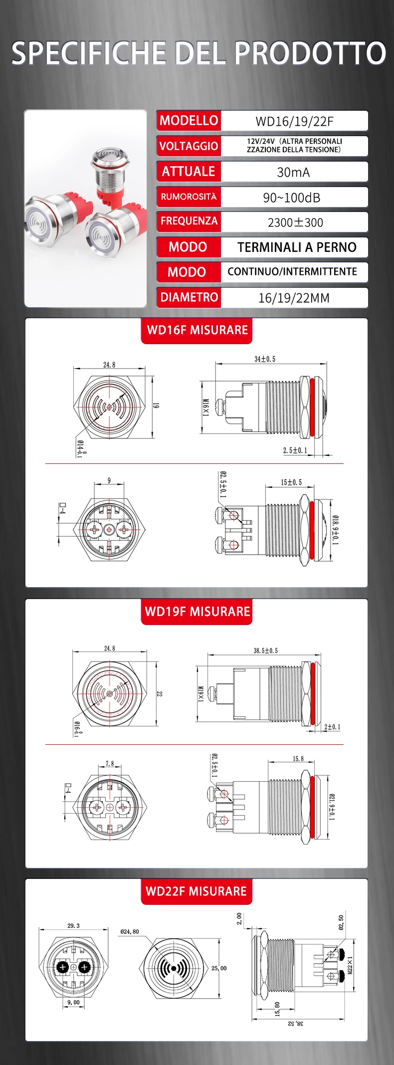 Serie di buzzer metallici WD-F