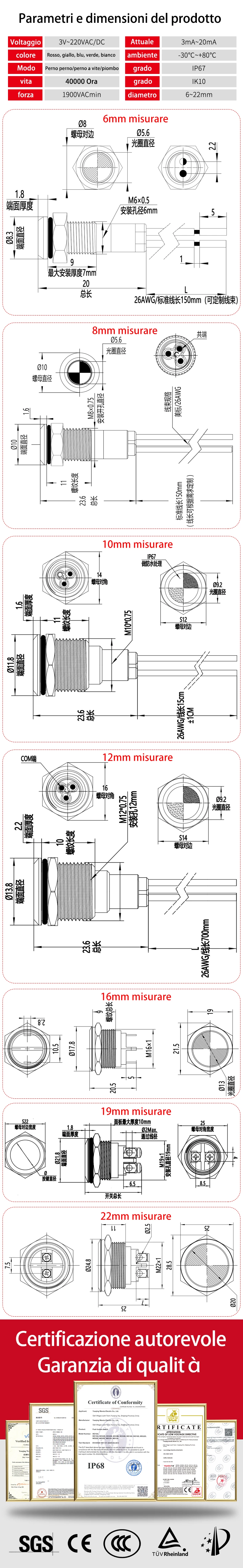 Luci di segnalazione in metallo serie WD-L