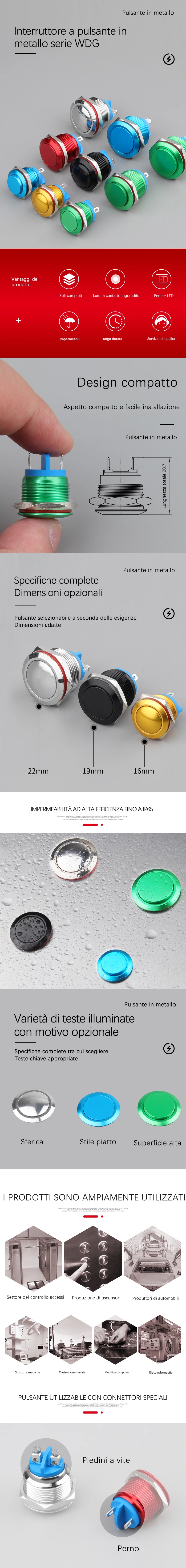 Interruttore a pulsante in metallo non illuminato serie H